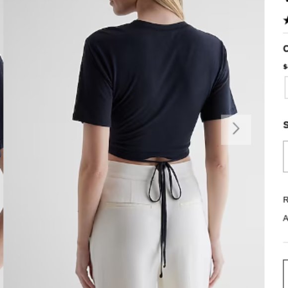 NWT V-Neck Ruched Strappy Tie Cropped Tee~Large. - Picture 3 of 4